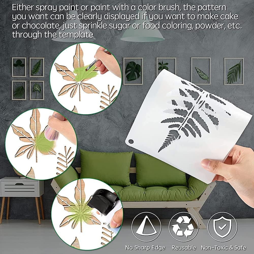 PATPAT 9 Pcs Reusable Stencils Tropical Leaf Stencils Laser Cut Painting Template Painting Stencil for DIY Walls Art Scrapbook PATPAT 9 Pcs Reusable Stencils Tropical Leaf Stencils Laser Cut Painting Template Painting Stencil for DIY Walls Art Scrapbook